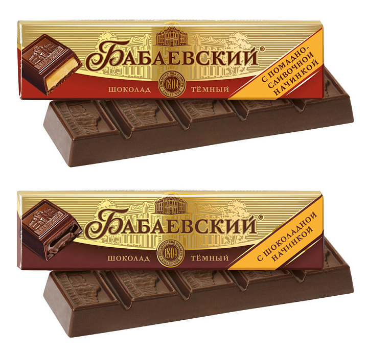 Шоколадные батончики: «С помадно-сливочной начинкой, «С шоколадной начинкой»