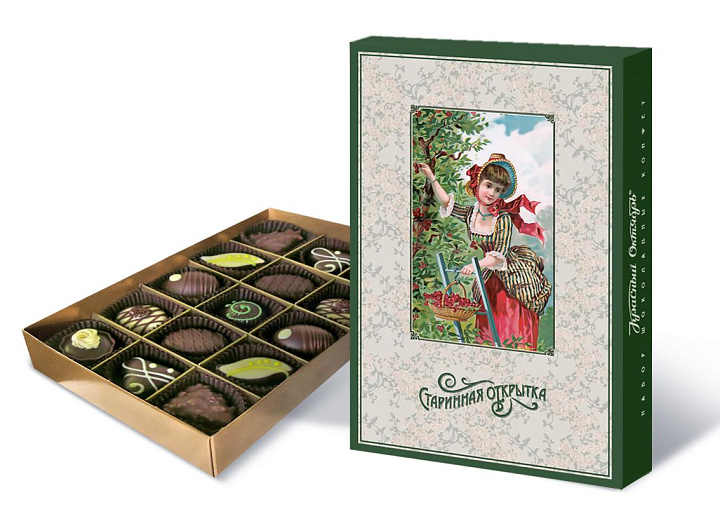 Набор шоколадных конфет «Старинная открытка» «Девушка с вишней»