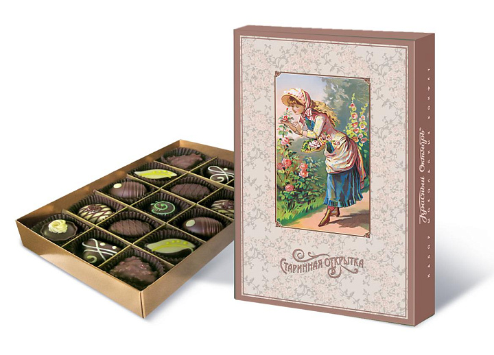 Набор шоколадных конфет «Старинная открытка» «Девушка в розовом саду»
