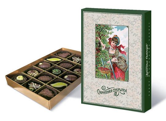 Набор шоколадных конфет «Старинная открытка» «Девушка с вишней»