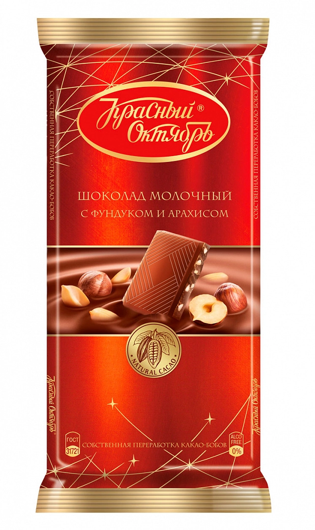 Шоколад «Красный Октябрь» молочный с дробленым арахисом и фундуком